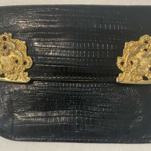 Vintage Glen Miller for Ann Turk Black Leather Wallet Gold Trim Credit Card Case